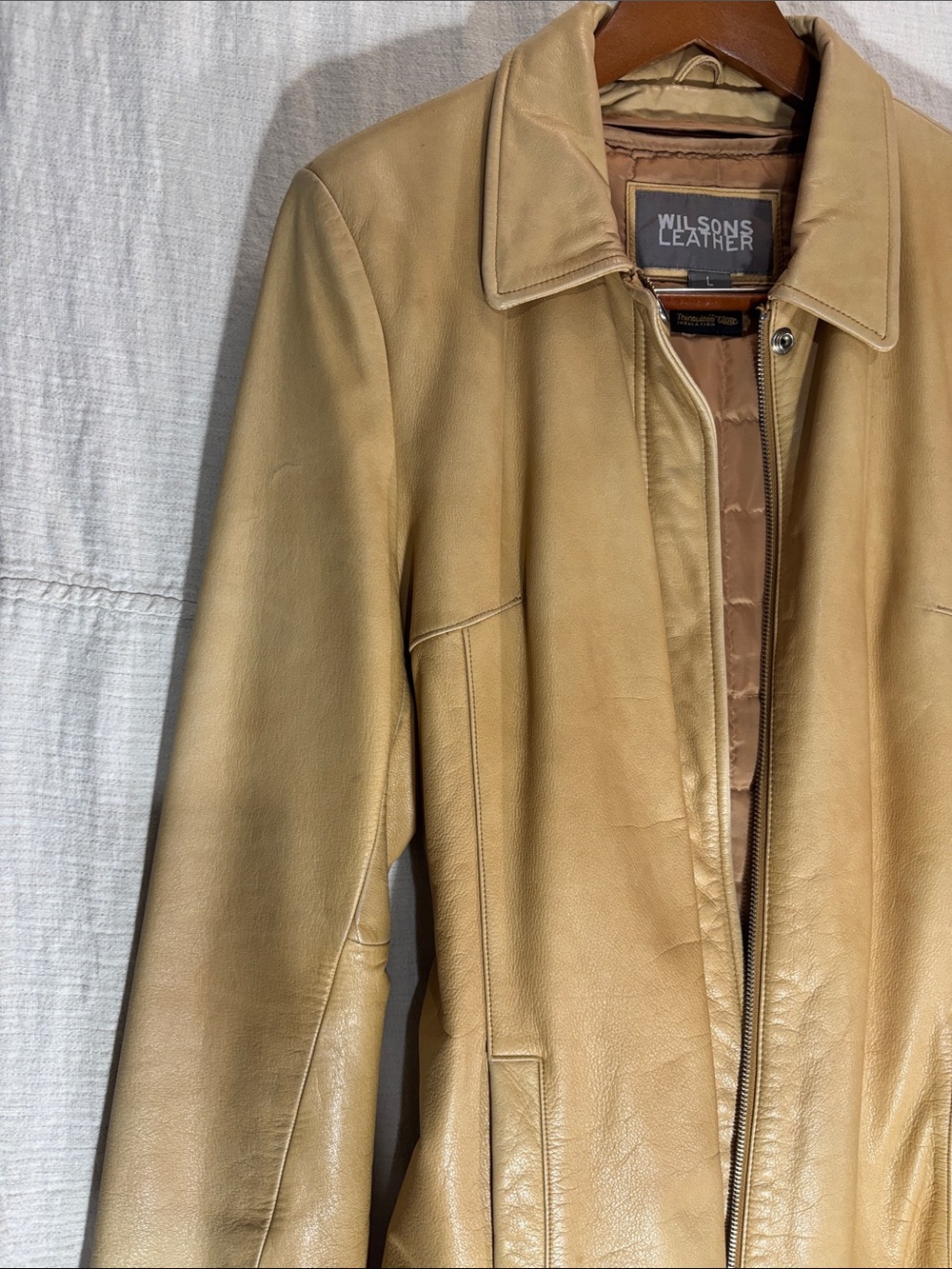 Vintage Wilson’s Leather Tan Zip Front Jacket Coat Quilted Liner Size Large - Picture 11 of 16